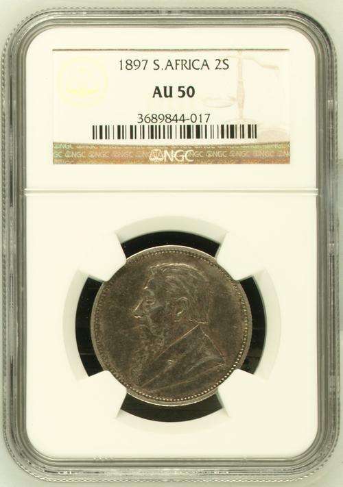 ZAR 1897 Two Shillings - NGC Graded AU50 - R1 Start,